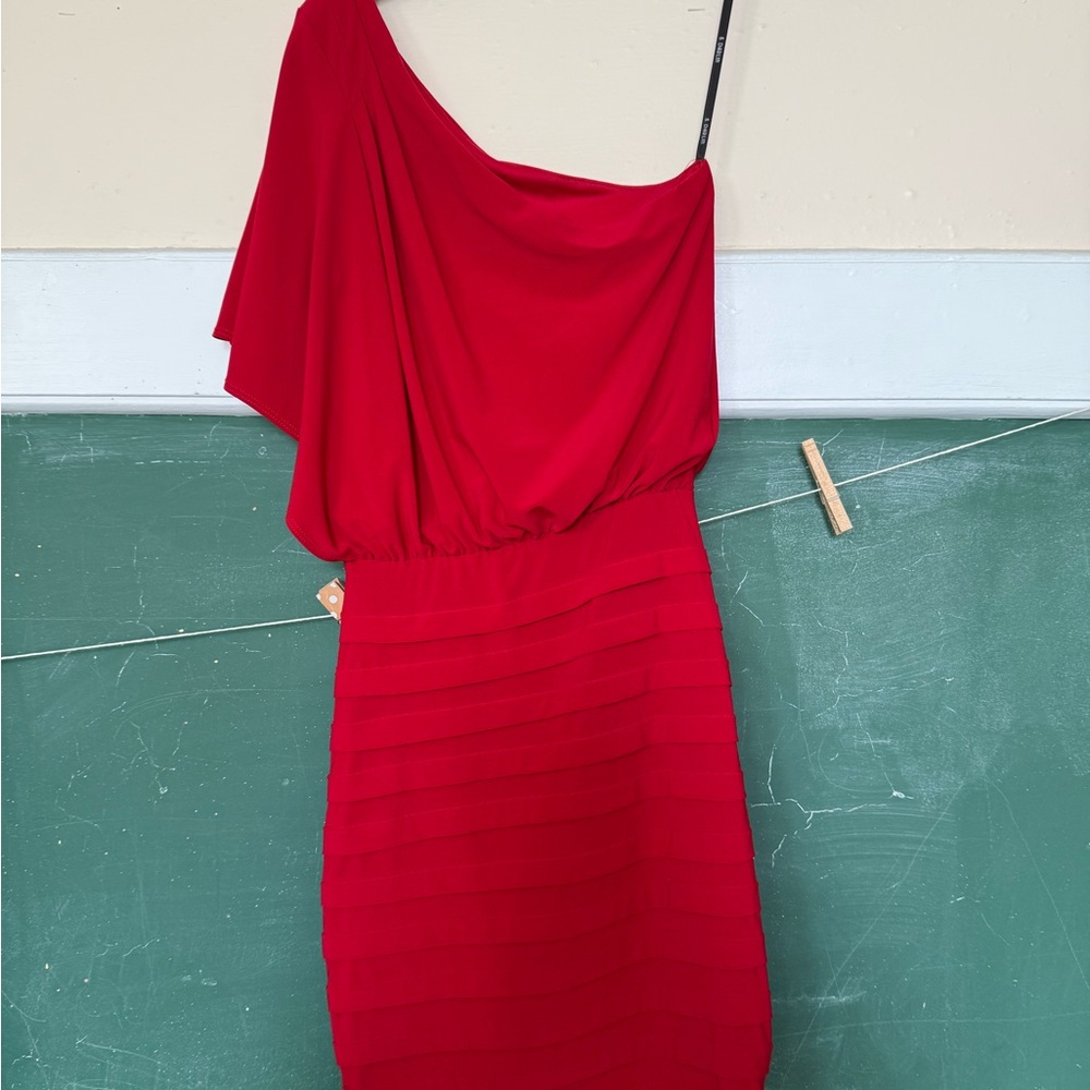 B Darlin Vibrant Red One-Shoulder Dress